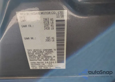 2019 Nissan Altima 2.5 S from USA, damaged, VIN 1N4BL4BV3KC163913